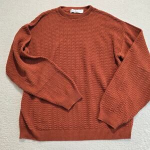VTG Bill Blass Men's Cable Knit Hand Framed Pullover Sweater Burnt Orange Sz XLT